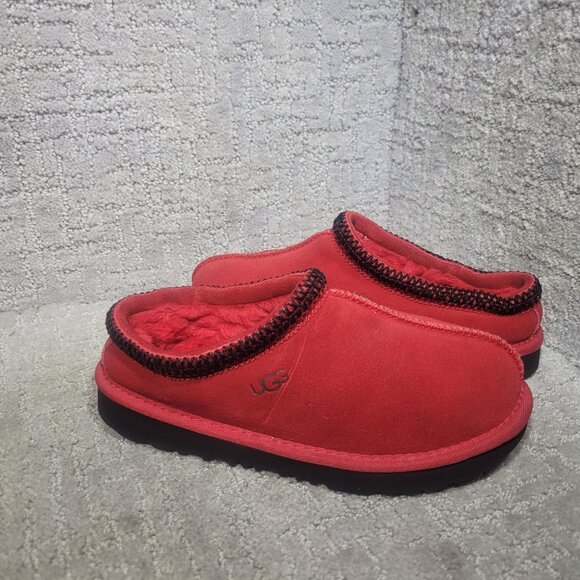 UGG Tasman II Kids Size 3 Samba Red Suede Shearling Lining Slip On Slippers Shoe - Picture 8 of 11